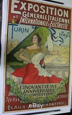AFFICHE ITALIE ELECTRICITE TURIN 1898 G. CARPANETTO expo constitution 1848 litho