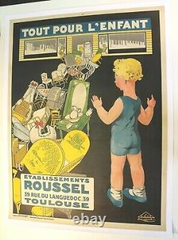 AFFICHE JOUETS TOUT POUR L'ENFANT ROUSSEL 1926 TOULOUSE rue du LANGUEDOC 31