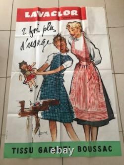 AFFICHE LAVACLOR GRAND TEINT TISSU BOUSSAC FILLE POUPEE 1950 COURONNE ref 55