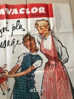 AFFICHE LAVACLOR GRAND TEINT TISSU BOUSSAC FILLE POUPEE 1950 COURONNE ref 55