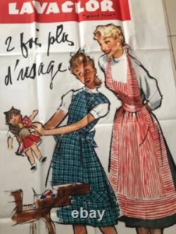 AFFICHE LAVACLOR GRAND TEINT TISSU BOUSSAC FILLE POUPEE 1950 COURONNE ref 55