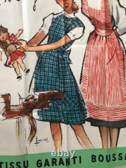 AFFICHE LAVACLOR GRAND TEINT TISSU BOUSSAC FILLE POUPEE 1950 COURONNE ref 55