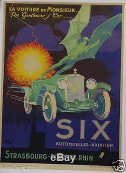 AFFICHE ORIGINALE 1923 AUTO AVION MICHEL SIX STRASBOURG ICARE car poster er