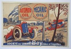 AFFICHE ORIGINALE 1930 AUTOMOTO MECANIC OIL CYCLECAR AGRICOLE LOCOMOBILE huile