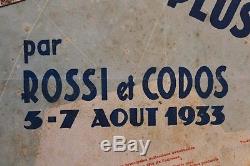 AFFICHE ORIGINALE 1933 CASTROL AVION record ROSSI CODOS LEBRIX BLERIOT HISPANO