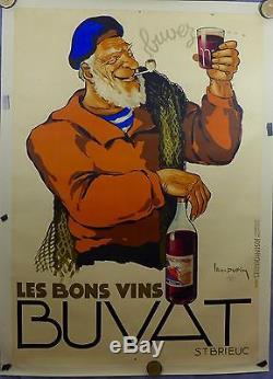 AFFICHE ORIGINALE 1934 Les Bons Vins BUVAT par L DUPIN a ST BRIEUC