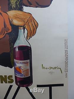 AFFICHE ORIGINALE 1934 Les Bons Vins BUVAT par L DUPIN a ST BRIEUC