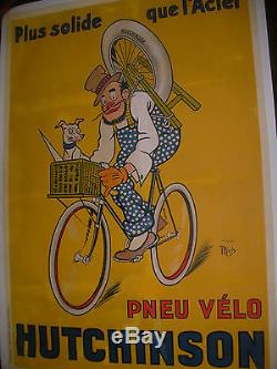 Affiche Originale Ancienne Mich Pneu Velo Hutchinson