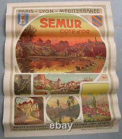AFFICHE ORIGINALE ANCIENNE PLM SEMUR EN AUXOIS cote d'or bourgogne Henri POLART