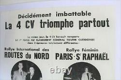 AFFICHE ORIGINALE AUTOMOBILE GARAGE RENAULT 4 CV RALLYE Féminin ST RAPHAEL NORD