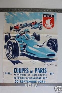 AFFICHE ORIGINALE CAR POSTER Géo HAM Coupes de Paris Montlhery 20 sept 1964