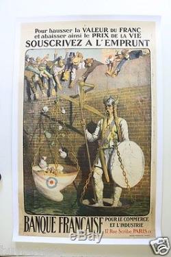 AFFICHE ORIGINALE EMPRUNT GAULOIS FRANC BALANCE COCARDE L. JONAS WW1 poster litho