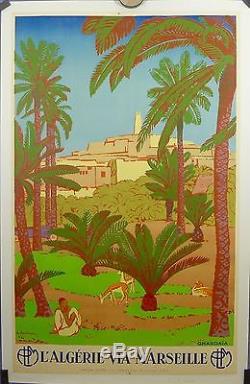 AFFICHE ORIGINALE LITHOGRAPHIQUE GHARDAIA ALGERIE c 30 par E L BOUCHAUD