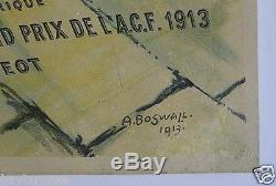 Affiche Originale Peugeot Gd Prix Acf Dieppe 1912-13 Amiens Indianapolis