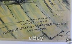 Affiche Originale Peugeot Gd Prix Acf Dieppe 1912-13 Amiens Indianapolis