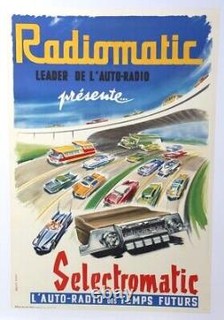 AFFICHE ORIGINALE RADIOMATIC autoradio radio 1957 GM Général Motors DREAM CARS