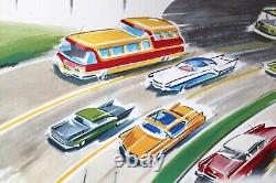 AFFICHE ORIGINALE RADIOMATIC autoradio radio 1957 GM Général Motors DREAM CARS