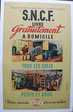 AFFICHE SNCF 1947 TRACTEUR semi remorque FAR F. A. R. Camion scammel scarab poster