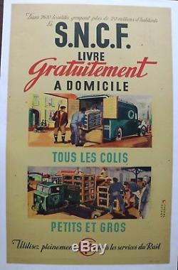 AFFICHE SNCF 1947 TRACTEUR semi remorque FAR F. A. R. Camion scammel scarab poster