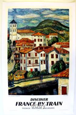 AFFICHE TOURISME FRANCE PAYS BASQUE SNCF french railroads 1958 N°66 A. DUREL