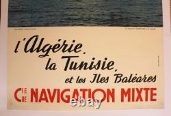 AFFICHE TOURISME PAQUEBOT CNM KAIROUAN ALGERIE TUNISIE BALEARES Pieds-Noirs CGT