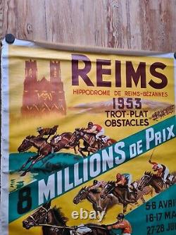 AFFICHE ancienne 120cm sur 160cm Hippodrome Reims Bezannes Course de chevaux