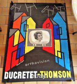 AFFICHE ancienne PUB Ducretet-Thomson Orthovision Vers 1960