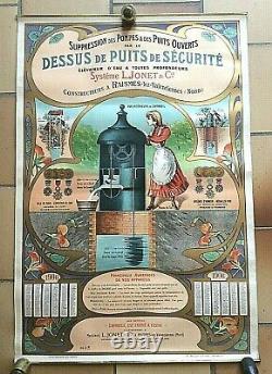 AFFICHE ancienne PUB Système L. Jonet et Cie Pompes et Puits Calendrier 1906