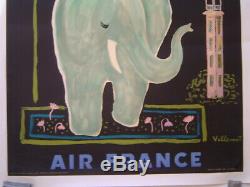 AFFICHE original entoilée AIR FRANCE / INDE / VILLEMOT 1956
