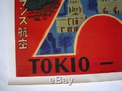 AFFICHE original litho entoilée AIR FRANCE / TOKIO PARIS / JAPON / VILLEMOT