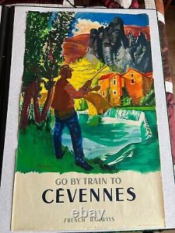 AFFICHE originale GO BY TRAIN TO CEVENNES 1955 en 62 cm x 100 cm SAINDRY