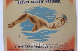 AFFICHE originale NATATION FFN 25 JUILLET 1943 LITHO poster Guyenne WW2 swimming