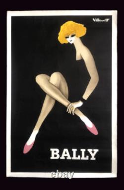 AFFICHE papier ARCHES ancienne CHAUSSURES BALLY / femme blonde par VILLEMOT