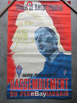 Ancienne Affiche Originale R. P. F Pour Le Salut Public De Gaulle