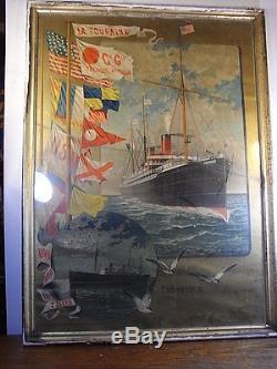 Ancienne Affiche Paquebot Transatlantique La Touraine Hugo D'alesi Cgt 1900