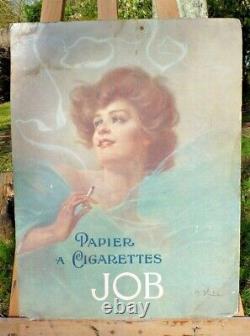 ANCIENNE AFFICHE PUBLICITAIRE CARTONNÉE Papier cigarettes JOB vers 1903