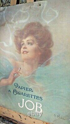 ANCIENNE AFFICHE PUBLICITAIRE CARTONNÉE Papier cigarettes JOB vers 1903