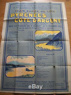 ANCIENNE AFFICHE PYRENEES COTE D'ARGENT WAGONS LITS 1922