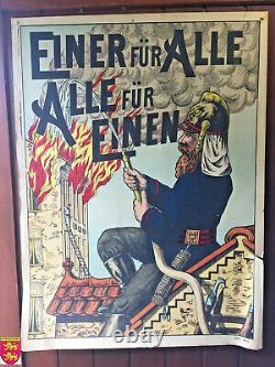 ANCIENNE Affiche ORIGINALE Sapeurs-Pompiers Alsaciens Vers 1900 Alsace