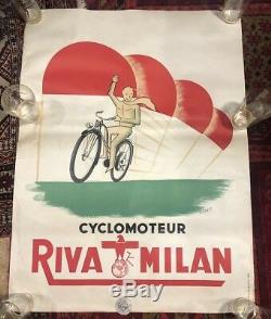ANCIENNE affiche CYCLOMOTEUR RIVA MILAN JJ GILET IMP LAFAYETTE 60x80 VICHY