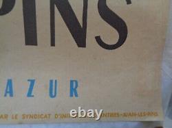 ANTIBES-JUAN LES PINS Côte d'Azur AFFICHE ANCIENNE ROLAND HUGON Vintage poster