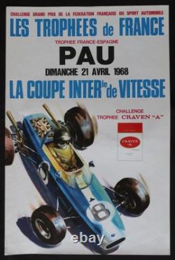 Affiche 1968 LES TROPHEES DE FRANCE PAU Craven A Formule 1 39x59cm 1641