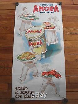 Affiche AMORA originale signée, original vintage poster, collection, condiment