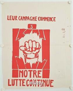 Affiche ATELIER POPULAIRE Mai 1968 NOTRE LUTTE CONTINUE Sérigraphie