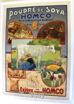 Affiche Agricole Rurale 1900 Soya Soja Homco Aliment Betail Ferme Paysan
