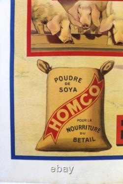 Affiche Agricole Rurale 1900 Soya Soja Homco Aliment Betail Ferme Paysan