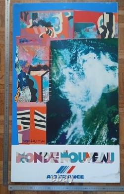 Affiche Air France Monde Nouveau Roger Bezombes, Mourlot Paris, 1981, 100x60 cm