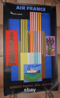Affiche Air France, ancienne originale, amerique du nord, nathan