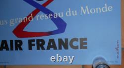 Affiche Air France, ancienne originale, le plus grand reseau du monde, nathan