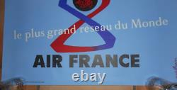 Affiche Air France, ancienne originale, le plus grand reseau du monde, nathan